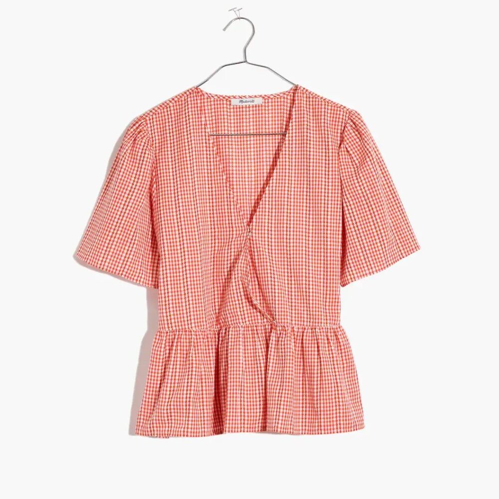 Madewell - Crossover Peplum Top in Textured Gingham Check; Size S (NWT)